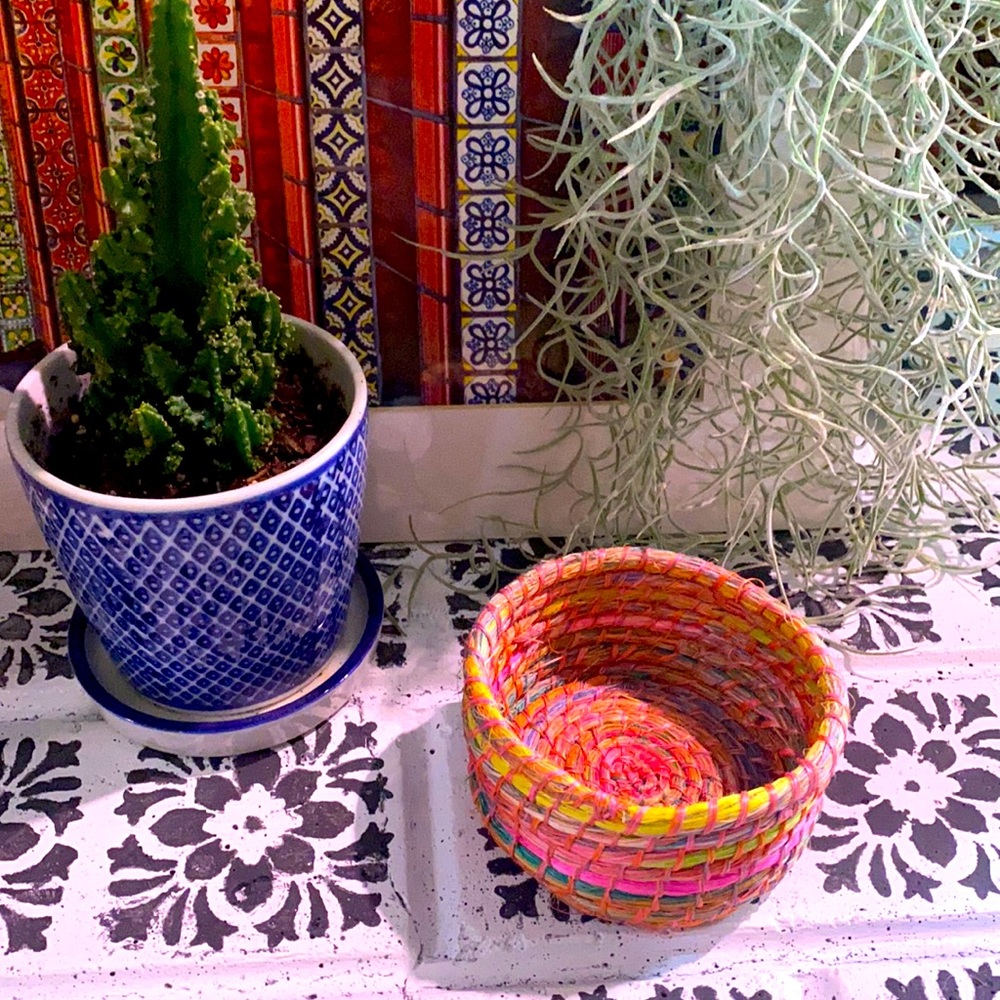 Boho multi-color hand woven basket